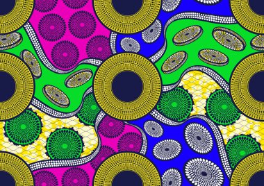 Afrika modası canlı renklerle kusursuz desen süslemesi, resim sanatı ve kumaş baskısı, atkı, şal, halı, fular, mendil, vektör illüstrasyon dosyası Eps10. 