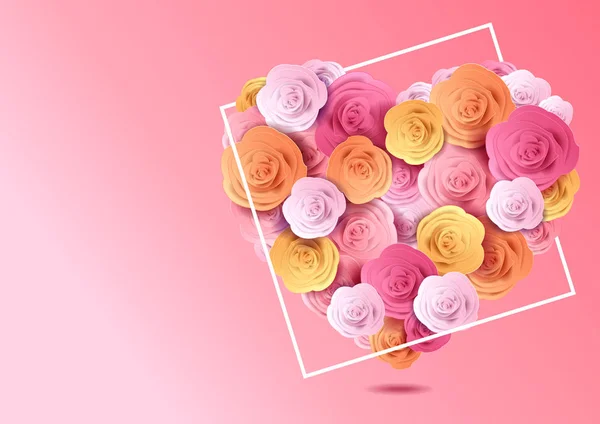 Valentinstag Rosen Herz Papier Auf Rosa Hintergrund Geschnitten Vektorillustration — Stockvektor