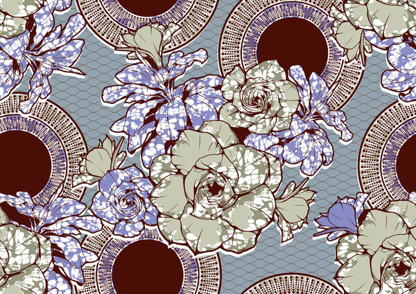 Африканская мода бесшовный узор орнамент в ярких цветах, живопись и абстрактный фон для печати ткани, шарф, шаль, ковер, Kerchief, платок, векторный файл иллюстрации EPS10
. 