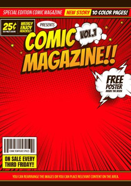 comic cover template background, flyer brochure speech bubbles, doodle art, Vector illustration.