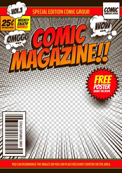 comic cover template background, flyer brochure speech bubbles, doodle art, Vector illustration.
