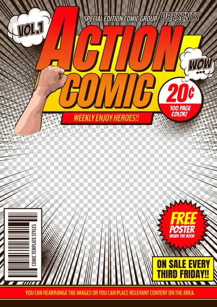 Komiks Cover Šablona Pozadí Leták Brožura Řeč Bubliny Doodle Art — Stockový vektor
