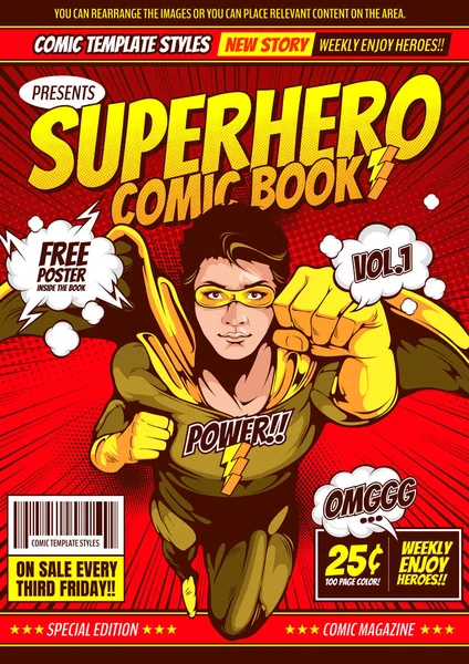 Comic Cover Template Background Flyer Brochure Speech Bubbles Doodle Art — 스톡 벡터