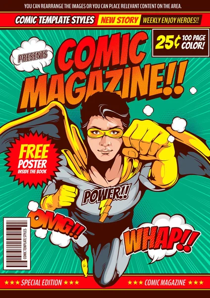 Comic Cover Template Background Flyer Brochure Speech Bubbles Doodle Art — 图库矢量图片