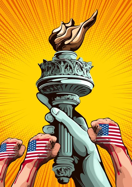Hand Statue Liberty Independence Day Comic Book Cover Template Yellow — 스톡 벡터