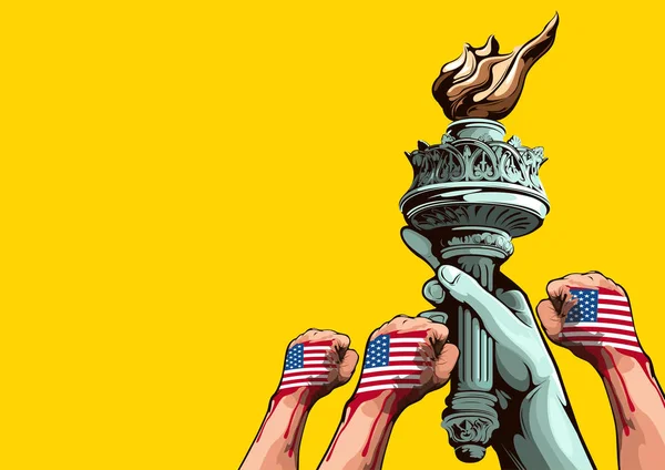 Hand Statue Liberty Independence Day Comic Book Cover Template Yellow — 图库矢量图片