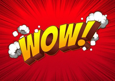 Vay canına! Klasik çizgi roman, hız çizgisi ve baloncuklar, kırmızı arkaplanda sarı yazı tipi rengi, pop art vektör illüstrasyon dosyası,