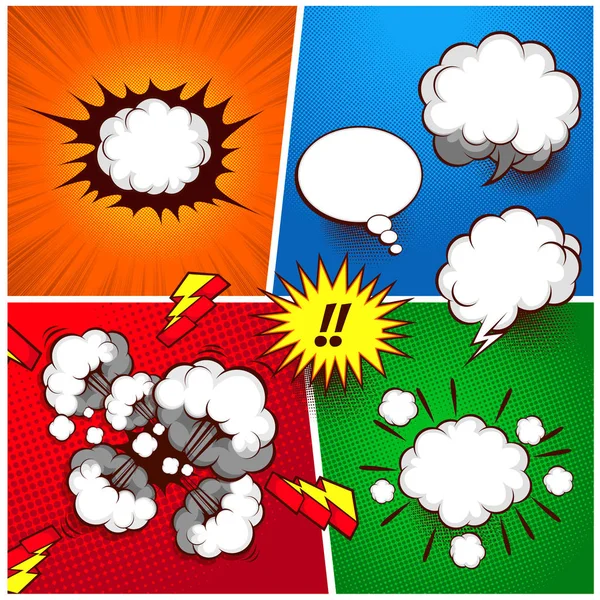 Koleksiyondaki Çizgi Roman Konuşma Kutusu Şablonunu Renkli Arkaplan Satır Baloncuk — Stok Vektör