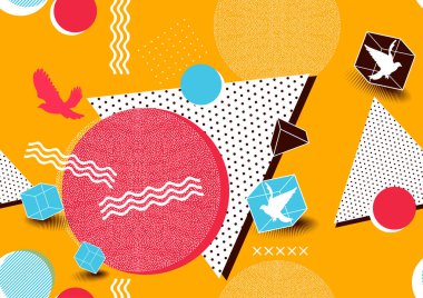 Soyut geometrik dikişsiz hipster modası, parlak taze renk, noktalar ve çizgiler ve daireler arka plan, vektör illüstrasyonu .