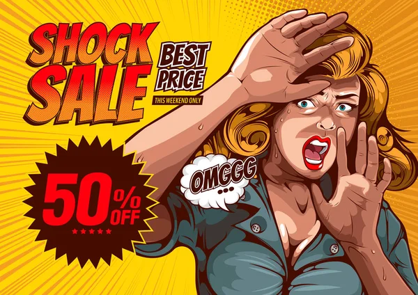 Venda Choque Imagem Uma Mulher Levantando Mão Protegendo Ter Medo — Vetor de Stock