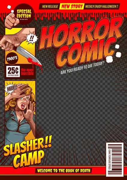 Horror Comic Halloween Cover Template Background Speech Bubbles Vector Illustration — Stock Vector