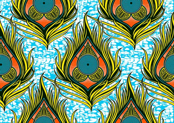 Peacock Tail Seamless Pattern Ornamento Moda Africana Colores Vibrantes Arte — Archivo Imágenes Vectoriales