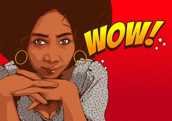 Güzel Afro-Amerikan kadınlarının resimleri, komik stil, kapak şablonu, konuşma baloncukları, vektör illüstrasyonu.