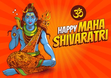 Geleneksel Hindu festivali Maha Shivaratri için Hintli Lord Shiva 'nın resmi, arka plan şablonu, vektör.