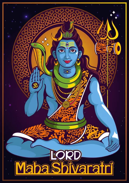 Geleneksel Hindu festivali Maha Shivaratri için Hintli Lord Shiva 'nın resmi, arka plan şablonu, vektör.