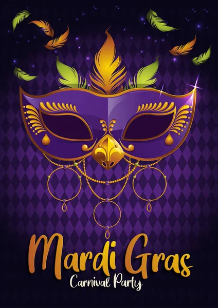 Mardi Gras Carnival Party Golden Mask Gretting Card Banner Poster — Stock vektor