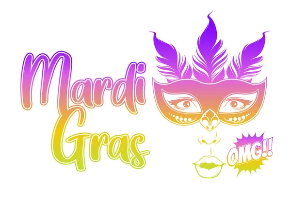 Mardi Gras Carnival Party Feather Mask Gretting Card Banner Poster — Stock vektor