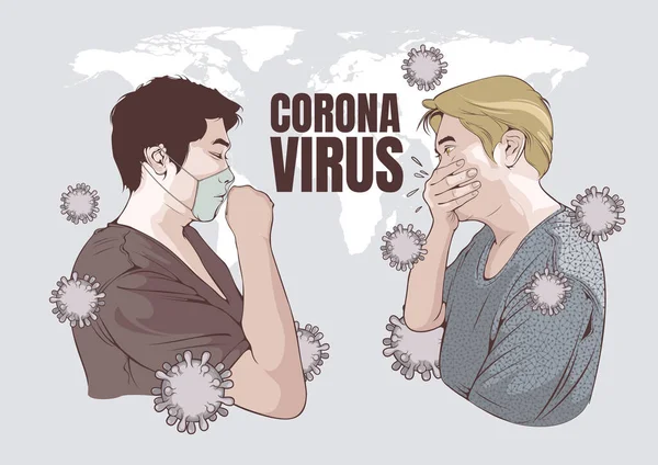 Coronavirus Krankheit 2019 Vektorillustration Eines Hustenden Mannes Und Eines Mannes — Stockvektor