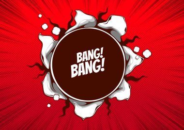 Çizgi roman kapağı şablonu, resim Kağıt çemberi kırmızı arkaplan, broşür konuşma baloncukları, Vektör illüstrasyonu üzerinde ortadan yırtılır.