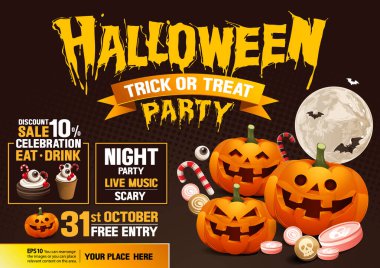 Cadılar Bayramı Partisi Balkabakları Şeker Yatay Posteri