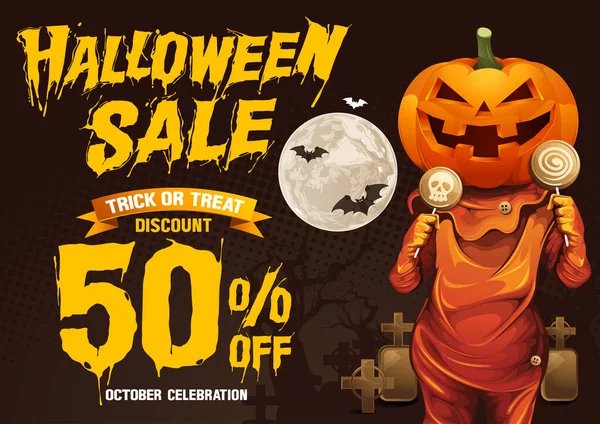 Halloween Sprzedaż Poziomego Plakatu — Wektor stockowy