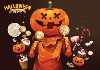 Cadılar Bayramı, Hayalet, ikram ya da hile, Vektör illüstrasyonu.