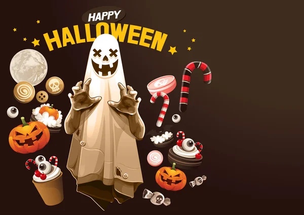 Halloween Fantasma Tratar Truco Ilustración Vectorial — Vector de stock