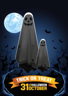 Cadılar Bayramı, Hayalet, ikram ya da hile, Vektör illüstrasyonu.