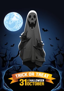 Cadılar Bayramı, Hayalet, ikram ya da hile, Vektör illüstrasyonu.