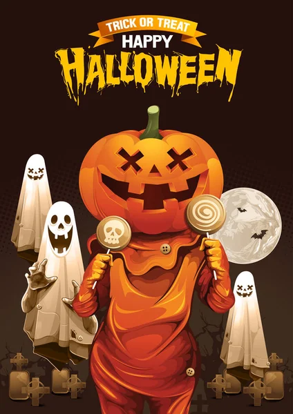 Halloween Ghost Godis Eller Trick Vektor Illustration — Stock vektor