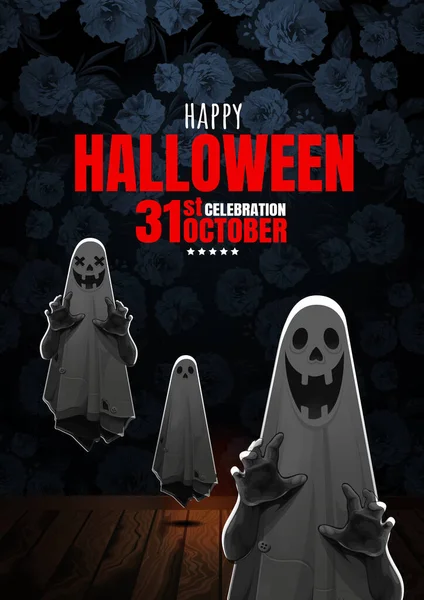 Happy Halloween Ghost Treat Trick Векторная Иллюстрация — стоковый вектор