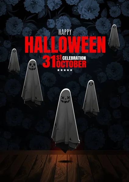 Happy Halloween Ghost Treat Trick Vector Illustration — Stock Vector