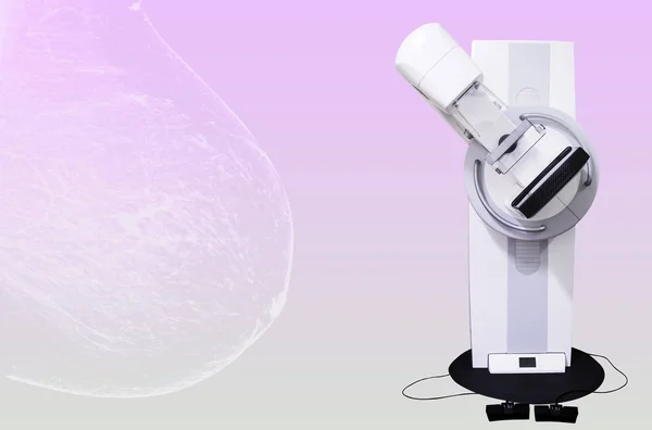 Mammography machine or mammogram for breast cancer screening device hold rotation 45 degree isolated on pink background  . women concept.