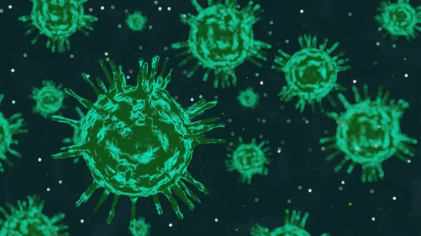 Covid Coronavirus Green Virus Floating Cellular Environment Coronaviruses Influenza Background — Stock Photo, Image