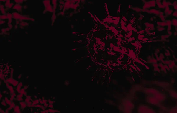 Kırmızı Koronavirüs Covid Mikroskop Altında Kırmızı Bulanık Virüs Arka Planında — Stok fotoğraf