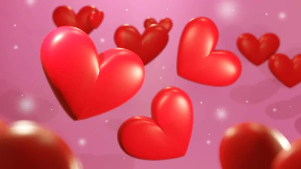 Valentines Day Heart Floating Pink Background Rendering — Stock Photo, Image