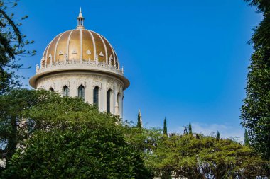 İsrail, Hayfa 'daki Bahai Gardens' taki Emple Binası. arkaplan ya da kapak olarak uygun