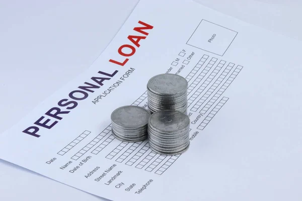 Personal Loan Application Form Coins — Stock Photo, Image