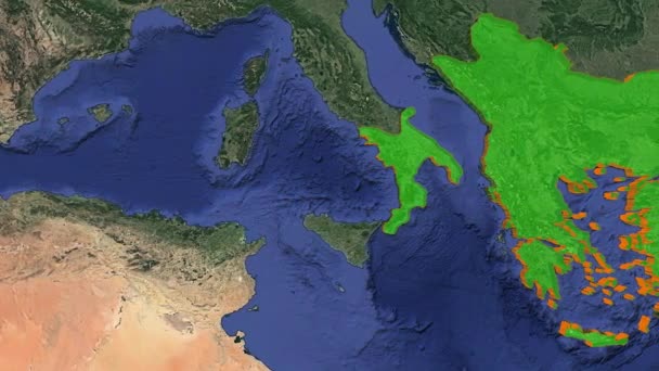 ビザンツ帝国の境界 帝国3D回転古い歴史的な世界地図上 中世の巨大なキリスト教十字軍国家 歴史的国境マッピングアニメーション征服図帝国ギリシャ東ビザンツ帝国のコンスタンチノープル中世古代 — ストック動画