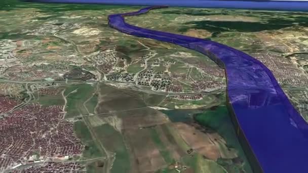 伟大的工程 伊斯坦布尔运河 Istanbul Canal 是土耳其正在土耳其欧洲一侧建造的人造海平面水道的一个投影 连接黑海和马尔马拉岛 卡纳尔岛 航道地图测绘3D动画海峡 — 图库视频影像