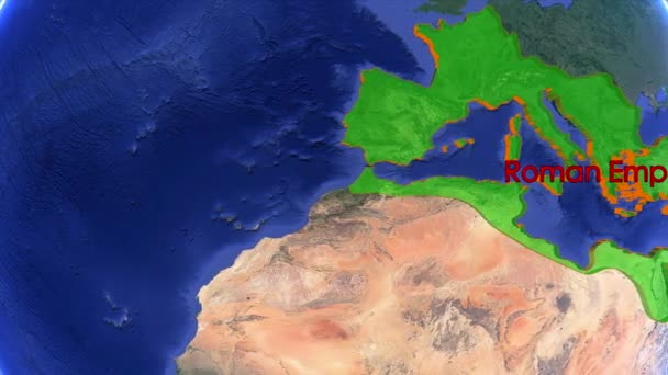 Granice Imperium Rzymskiego Imperial Obracającej Się Starej Historycznej Mapie Świata — Wideo stockowe