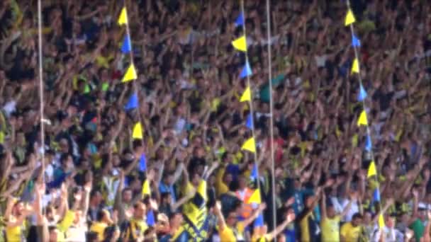 Fans Yang Gembira Dan Bahagia Berpelukan Menari Dengan Gembira Stadion — Stok Video