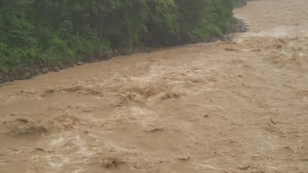 Fast Flowing Raging River Soil Mud Moving Strong Rain Giant — Stock Video