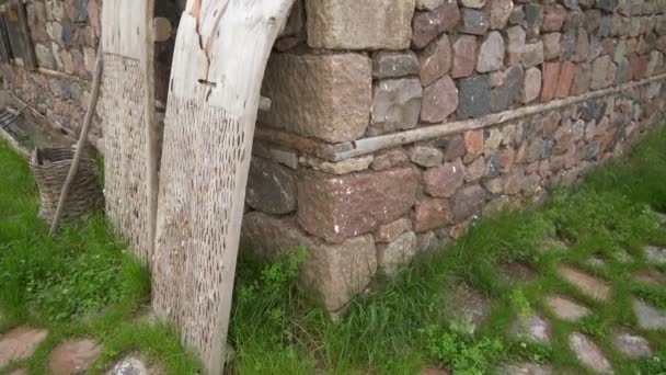 Old Traditional Classic Village House Stone Wooden Walls Rock Floor — Stockvideo