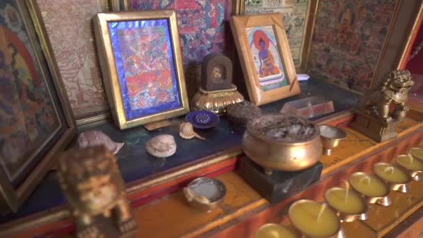 Bouddhiste Chaman Religieux Croyance Tengri Objets Encens Bougie Petite Sculpture — Video