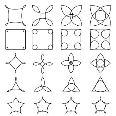 Siyah ve beyaz soyut çiçekler ve çerçeveler