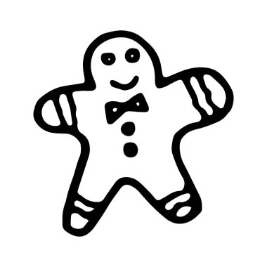 Elle çizilmiş siyah beyaz çizim zencefilli ekmek çizimi.