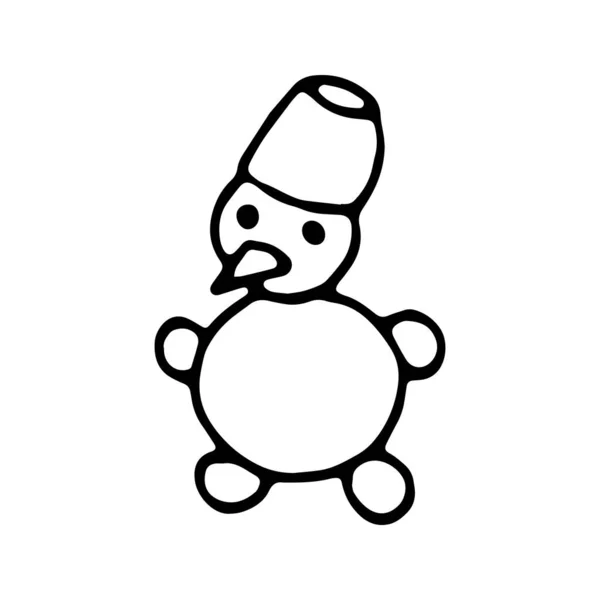Desenhado à mão preto e branco rabiscar esboço boneco de neve ilustração . — Vetor de Stock