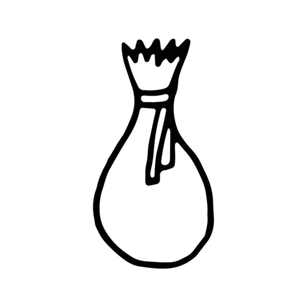 Boceto garabato dibujado a mano en blanco y negro una bolsa con ilustración de regalos . — Vector de stock