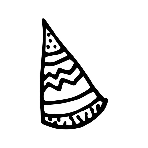 Blanco y negro gorra de cumpleaños garabato boceto . — Vector de stock